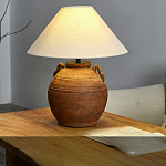 Настольная лампа керамическая коричневая с тканевым абажуром Eastern Tale варинант исполнения - 1 | Loft Concept в Твери