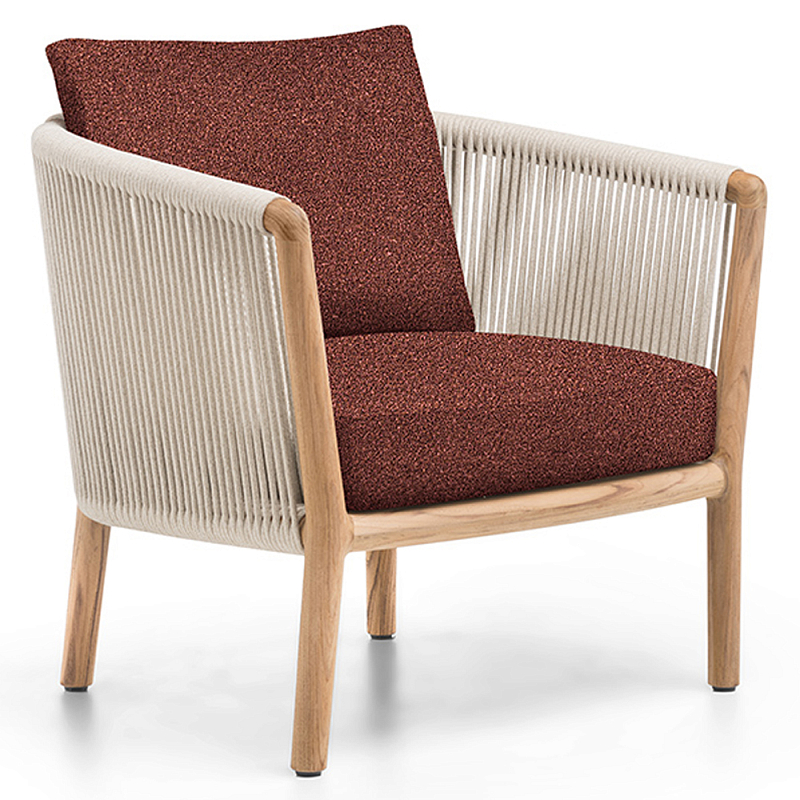Дизайнерское уличное кресло из массива дерева с веревочной спинкой BOBOLI Armchair Древесина Бежевый Коричневый Красный Дизайнерское уличное кресло из массива дерева с веревочной спинкой BOBOLI Armchair Древесина Бежевый Коричневый Красный в Твери | Loft Concept