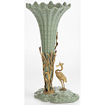 Ваза зеленая фарфоровая с волнистым краем с бронзовой фигуркой журавля Eden Garden  варинант исполнения - 4 | Loft Concept в Твери