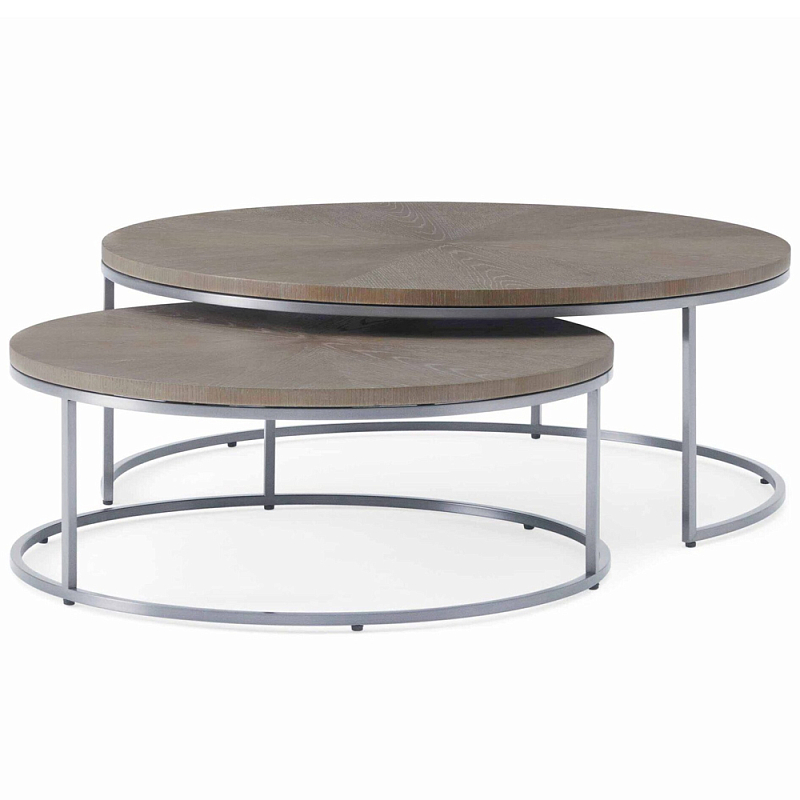 Комплект кофейных столов из дуба Oak Coffee Table Set Бежевый Серый Комплект кофейных столов из дуба Oak Coffee Table Set Бежевый Серый в Твери | Loft Concept