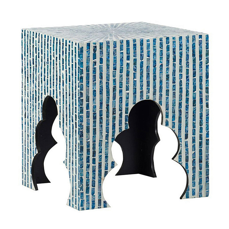 Приставной столик с инкрустацией раковинами устриц Bone Inlay Белый Синий в Твери | Loft Concept 