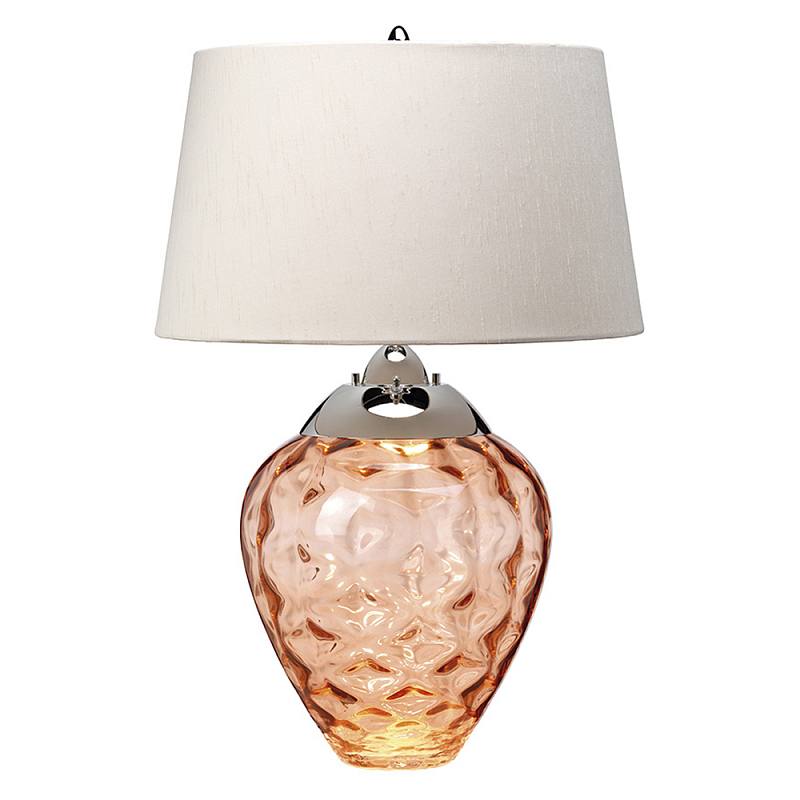 Настольная лампа с фактурным стеклянным основанием красного цвета с хромированной деталью у горловины и белым абажуром из искусственного шёлка Elstead Lighting Хром Красный Прозрачное Стекло в Твери | Loft Concept 