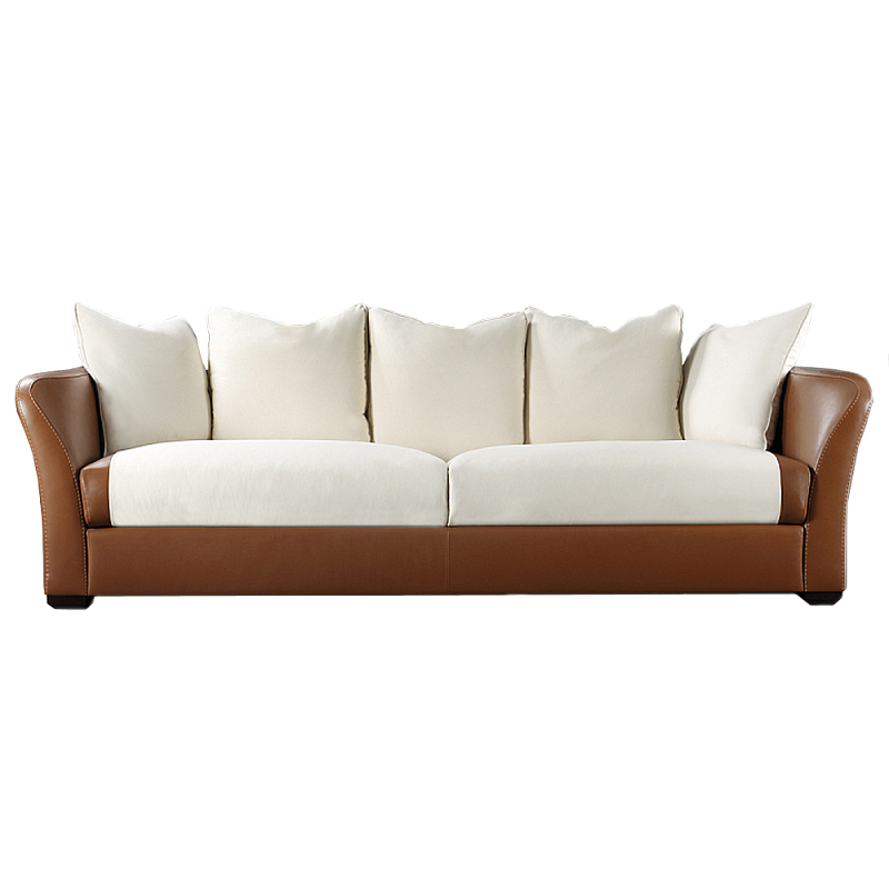 Элитарный современный диван Birmingham с кожаной спинкой Белый Коричневый в Твери | Loft Concept 