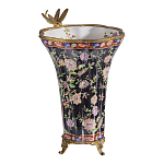 Ваза из фарфора черная с цветочной росписью и бронзовой стрекозой Spring Garden варинант исполнения - 2 | Loft Concept в Твери