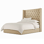 Кровать двуспальная бежевая с основанием из массива дерева с мягким изголовьем Flax Beds варинант исполнения - 1 | Loft Concept в Твери