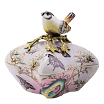 Шкатулка фиолетового цвета с рисунком бабочек и крышкой с фигуркой птицы на ветке Eden Garden варинант исполнения - 1 | Loft Concept в Твери