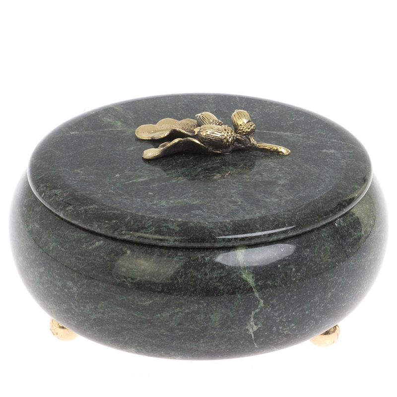 Шкатулка круглая из натурального камня змеевик Stone Casket Змеевик Золотой Шкатулка круглая из натурального камня змеевик Stone Casket Змеевик Золотой в Твери | Loft Concept