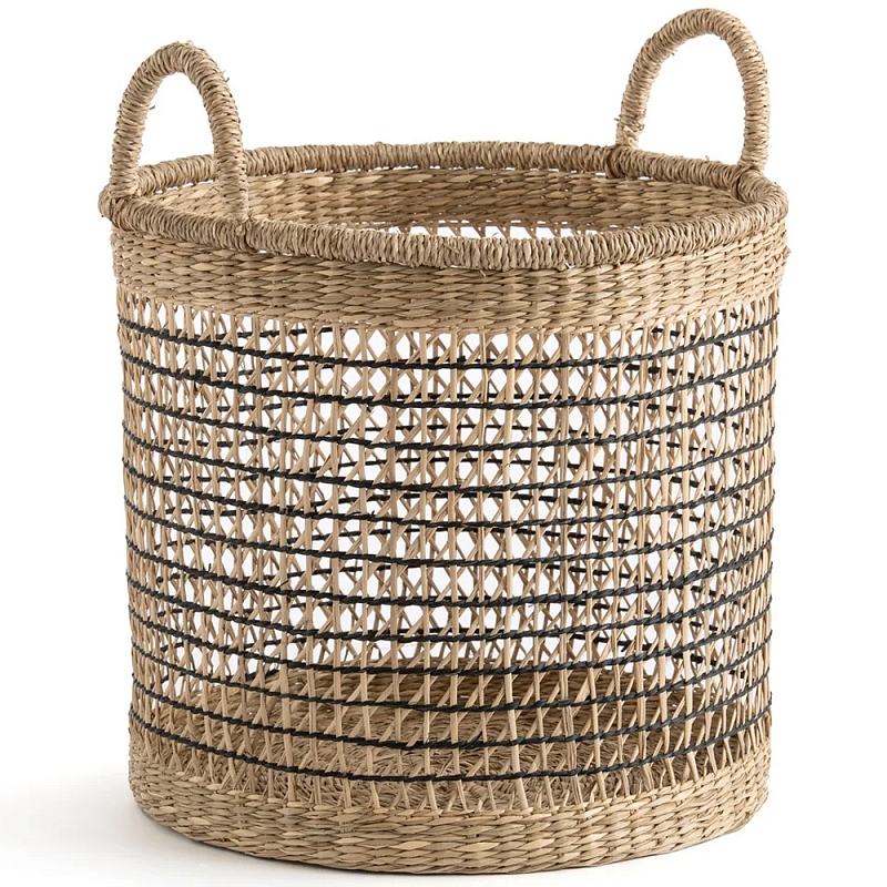 Круглая плетеная корзина Renee Wicker Basket Бежевый Черный Круглая плетеная корзина Renee Wicker Basket Бежевый Черный в Твери | Loft Concept