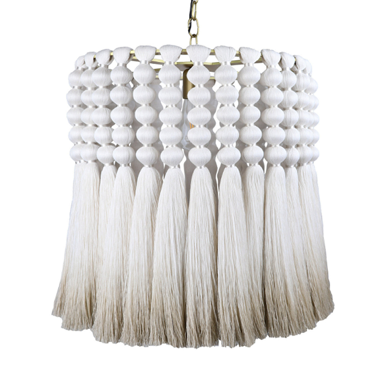 Подвесной светильник круглый плетеный с белой бахромой Braided Bundle of Ears Белый в Твери | Loft Concept 
