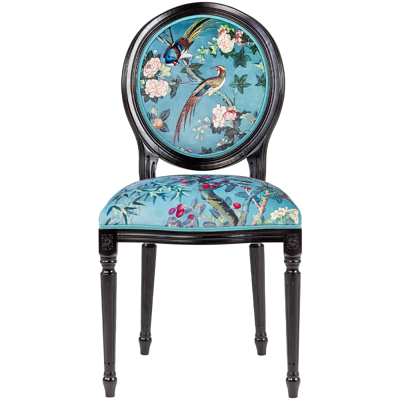 Стул из массива бука бирюзовый с изображением птиц и цветов Turquoise Chinoiserie Birds Garden Chair Бирюзовый Мульти Черный Стул из массива бука бирюзовый с изображением птиц и цветов Turquoise Chinoiserie Birds Garden Chair Бирюзовый Мульти Черный в Твери | Loft Concept