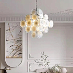 Люстра  с каскадом из круглых декоративных элементов  White Clear Glass Chandelier варинант исполнения - 3 | Loft Concept в Твери