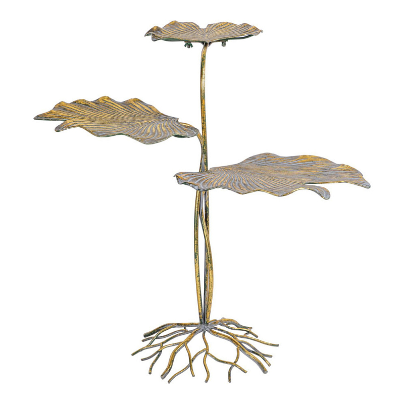 Столик приставной с тремя столешницами Тропические листья Tropical Forest gold Золотой в Твери | Loft Concept 