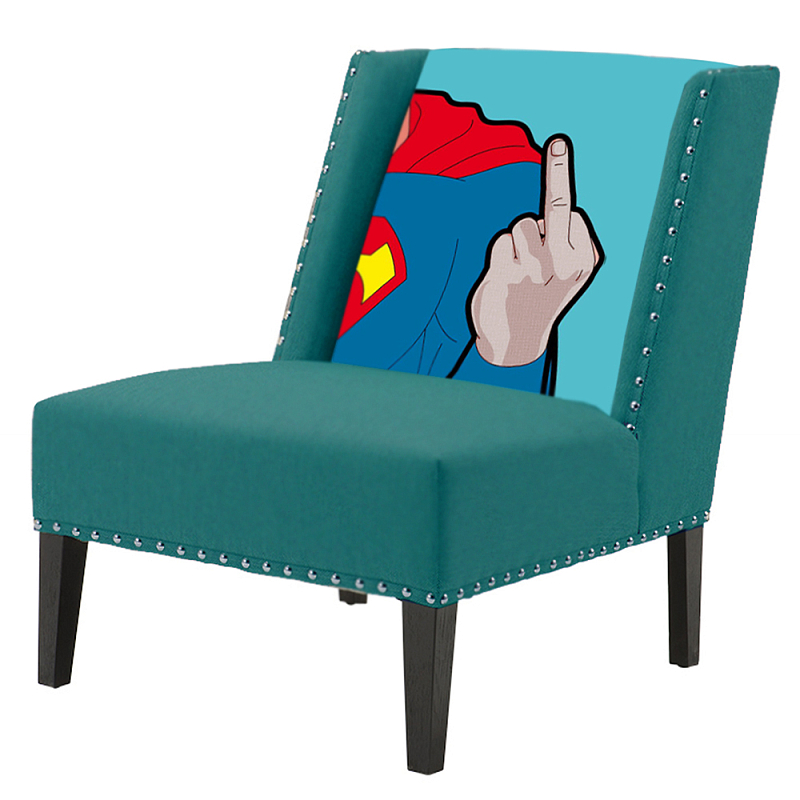 FUN Armchair "Superman fuck off" Turquoise Дизайнерское кресло с цветным принтом Бирюзовый FUN Armchair "Superman fuck off" Turquoise Дизайнерское кресло с цветным принтом Бирюзовый в Твери | Loft Concept