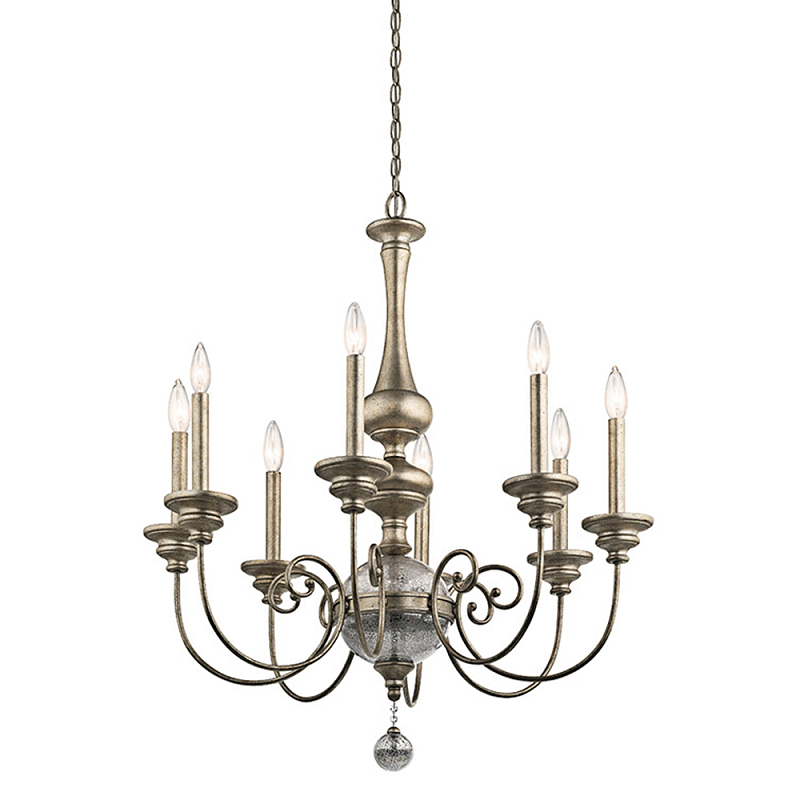 Люстра серебряного цвета с состаренным эффектом и декоративным подвесным шаром Kichler Серебро винтаж в Твери | Loft Concept 