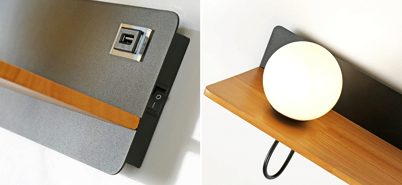 Бра с полкой Black GAVIN WOOD USB Бра с полкой Black GAVIN WOOD USB - Loft-Concept в Твери