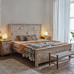 Двуспальная кровать из массива манго с резьбой Celestino Grey Mango Bed варинант исполнения - 2 | Loft Concept в Твери