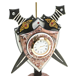 Часы настольные в виде щита с флагом из натуральных камней Змеевик и Креноид Stone Clock варинант исполнения - 3 | Loft Concept в Твери