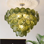 Люстра из зеленых стеклянных дисков с перламутровым эффектом Green Glowing Glaze варинант исполнения - 3 | Loft Concept в Твери