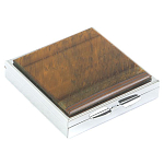 Таблетница карманная квадратная с 4-мя отделениями с зеркалом и накладкой из натурального камня Тигровый глаз Silver Stone Pillboxes варинант исполнения - 1 | Loft Concept в Твери