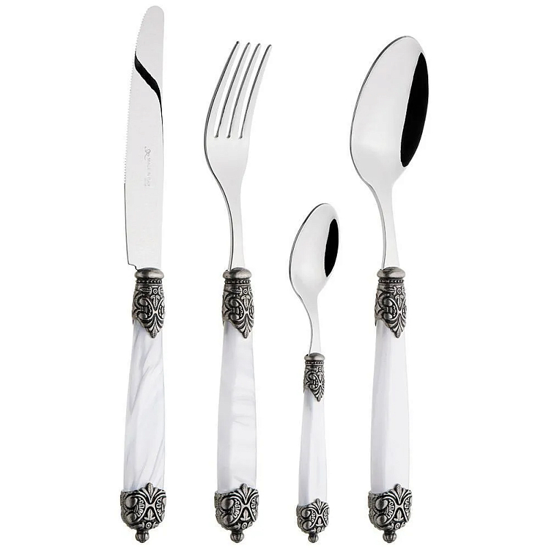 Набор столовых приборов на 6 персон 24 предмета Luxury Cutlery Серебряный Бежевый Черный Белый Набор столовых приборов на 6 персон 24 предмета Luxury Cutlery Серебряный Бежевый Черный Белый в Твери | Loft Concept