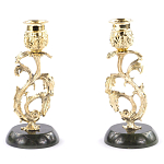 Подсвечники бронзовые на подставке из натурального камня нефрит Stone Candlestick варинант исполнения - 1 | Loft Concept в Твери