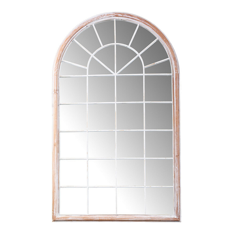 Зеркало-окно настенное в венецианском стиле с деревянной рамой бежевого цвета Venetian Smooth Белый Бежевый в Твери | Loft Concept 