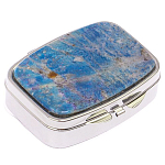 Таблетница карманная прямоугольная на 2 отделения с зеркалом и накладкой из натурального камня Лазурит Silver Stone Pillboxes варинант исполнения - 1 | Loft Concept в Твери