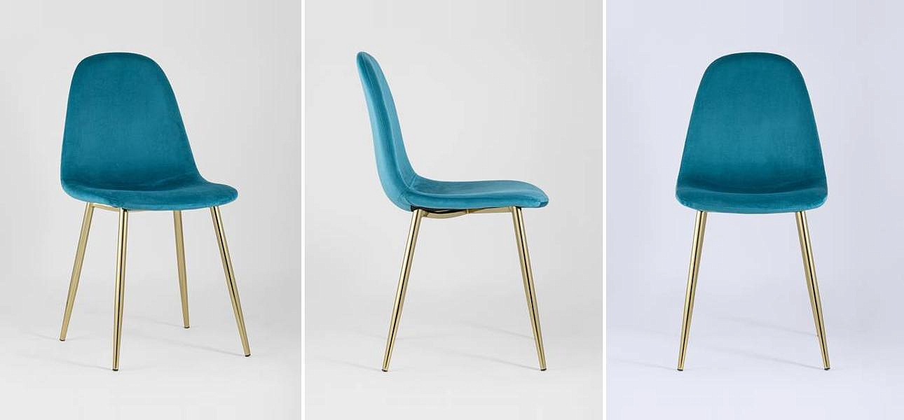 Стул Archie Chair Велюр Аквамарин Золотые ножки Стул Archie Chair Велюр Аквамарин Золотые ножки - Loft-Concept в Твери