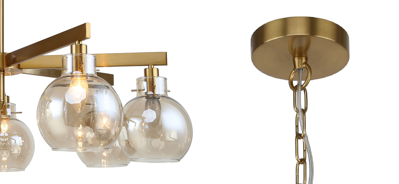Люстра с плафонами коньячного цвета Carmella Globe Brass Люстра с плафонами коньячного цвета Carmella Globe Brass - Loft-Concept в Твери