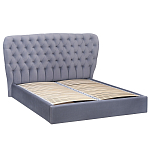 Кровать двуспальная серая с основанием из массива дерева с мягким изголовьем Velour Beds варинант исполнения - 1 | Loft Concept в Твери