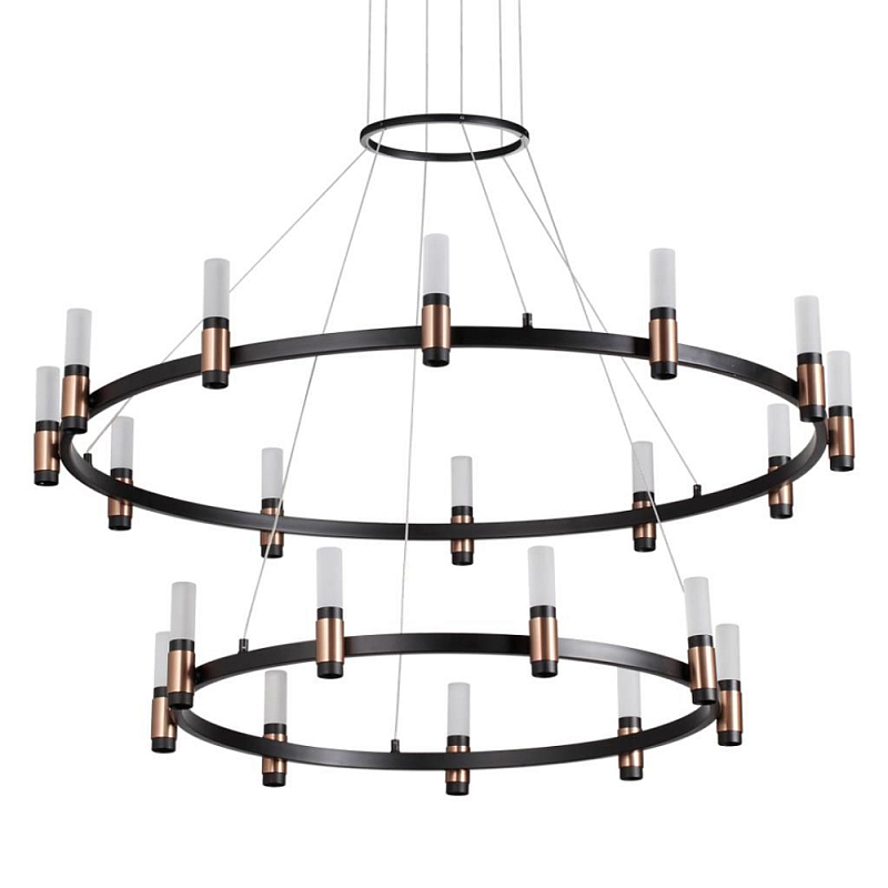 Люстра подвесная с двумя круглыми ярусами и цилиндрическими плафонами Arnaut Light Черный Белый в Твери | Loft Concept 