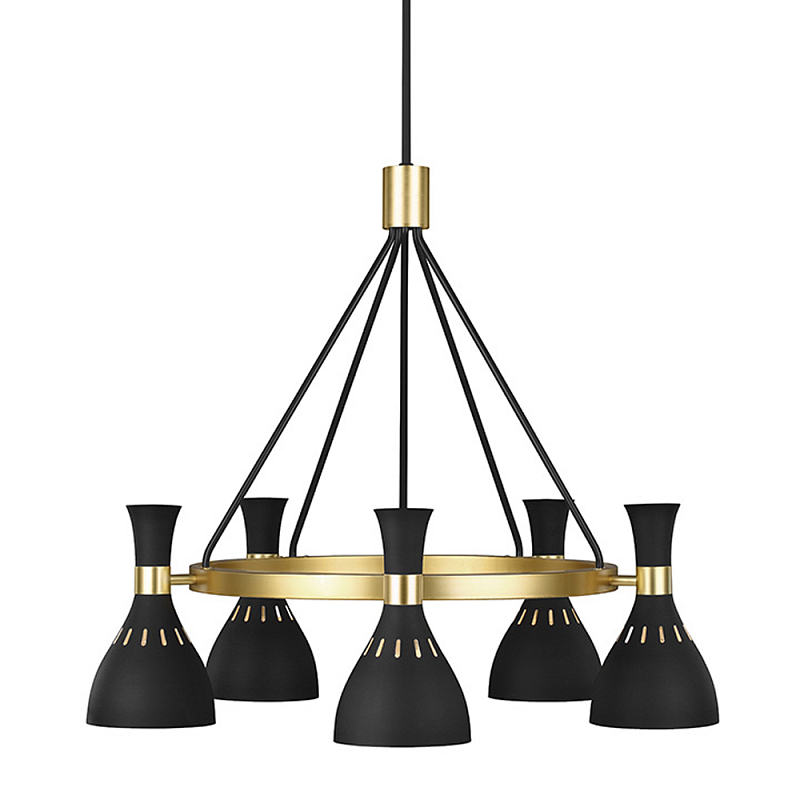 Люстра с 5-ю плафонами в форме песочных часов с узкими перфорированными отверстиями Feiss Черный Белый Латунь в Твери | Loft Concept 