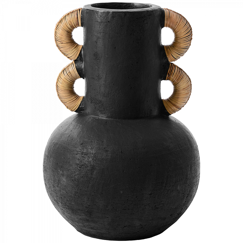 Ваза Round Vase Ceramic & Rattan Черный Ваза Round Vase Ceramic & Rattan Черный в Твери | Loft Concept