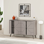 Комод бежево-серый с 4-мя дверцами с геометрическим рисунком на металлических ножках DUNE CONSOLE LIGHT MOCHA варинант исполнения - 2 | Loft Concept в Твери