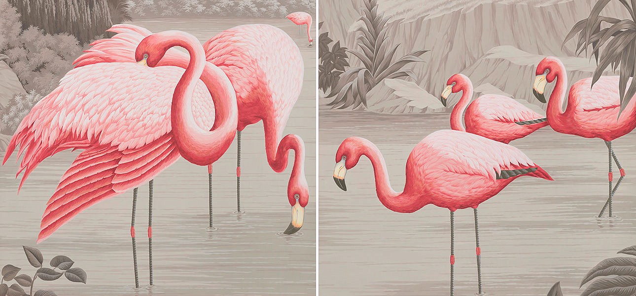Обои ручная роспись Flamingos Flamingo on Eau Forte scenic paper Обои ручная роспись Flamingos Flamingo on Eau Forte scenic paper - Loft-Concept в Твери