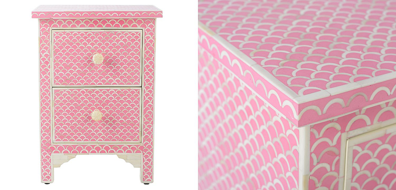 Тумбочка Pink Indian Bone Inlay nightstand Тумбочка Pink Indian Bone Inlay nightstand - Loft-Concept в Твери