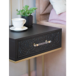 Приставной столик с резным узором на выдвижном ящике Black Table Carved Pattern варинант исполнения - 6 | Loft Concept в Твери