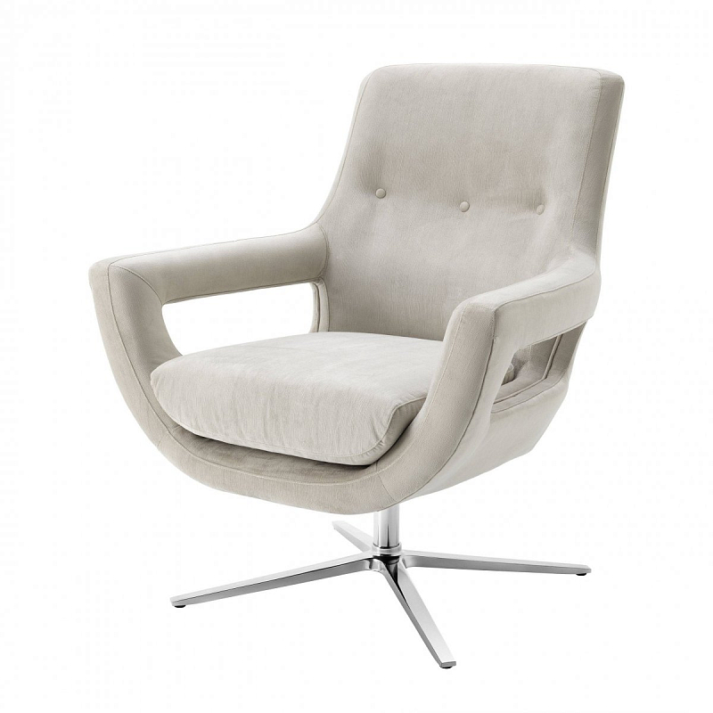 Кресло Eichholtz Swivel Chair Flavio Pebble Grey Никель Бежево-серый в Твери | Loft Concept 
