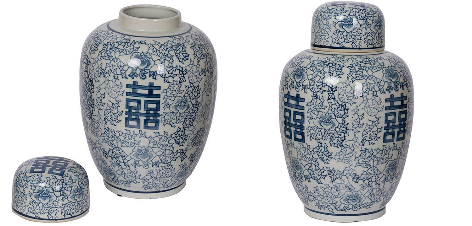 Китайская ваза c крышкой Blue & White Ornament Vase Китайская ваза c крышкой Blue & White Ornament Vase - Loft-Concept в Твери