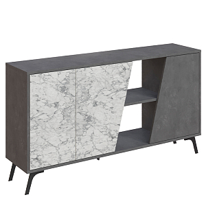 Комод с 3-мя дверцами и 2-мя открытыми отделениями серого и белого мраморного цвета FIONA CONSOLE 150 RETRO GRAY