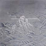 Обои ручная роспись Matsushima Waves Hokusai on Gun Metal dyed silk варинант исполнения - 1 | Loft Concept в Твери