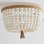 Круглый потолочный светильник украшенный круглыми белыми бусинами Wooden Beads Ceiling lamp варинант исполнения - 2 | Loft Concept в Твери