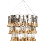 Люстра трехъярусная с декором из круглых деревянных бусин с кисточками Gray Brown Wooden Beads Chandelier варинант исполнения - 2 | Loft Concept в Твери