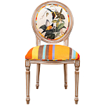 Стул бежевый в разноцветную полоску из натурального бука с изображением птиц и цветов Blooming Birds Colorful Stripes Chair варинант исполнения - 1 | Loft Concept в Твери