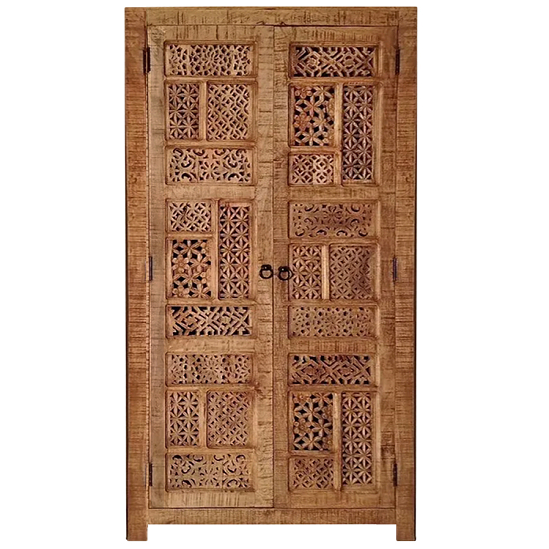 Этнический шкаф с орнаментом резьба из дерева Indian Antique Furniture Коричневый в Твери | Loft Concept 