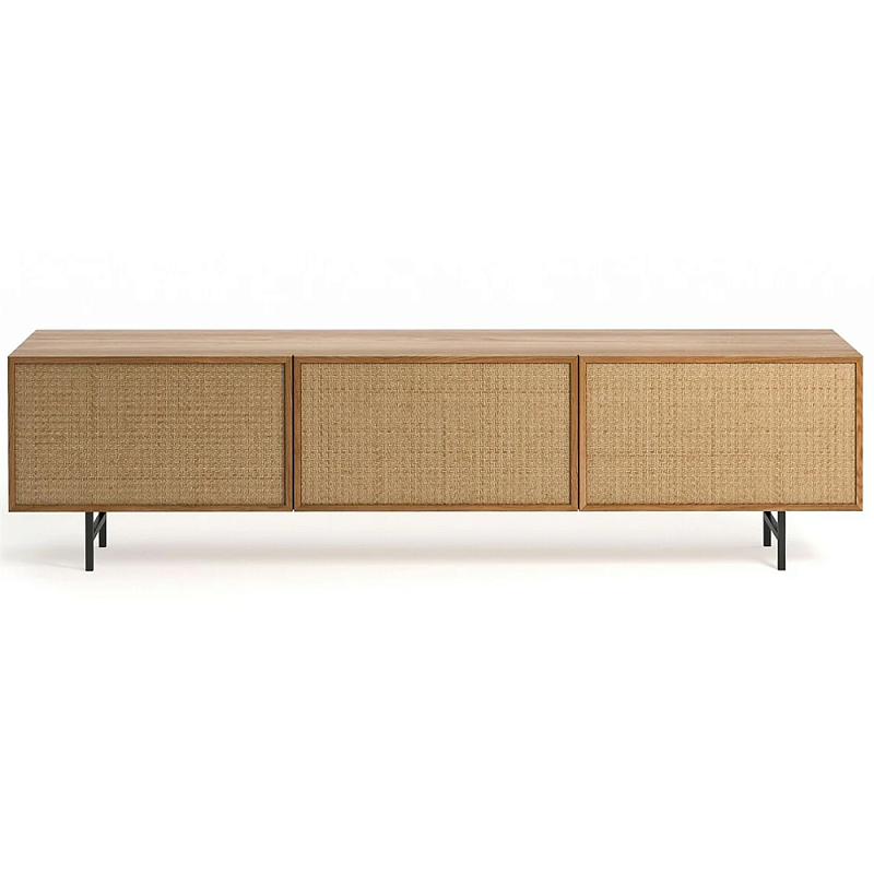 ТВ-тумба с декором из ротанга Pansy Rattan TV Stand Светлый дуб Черный в Твери | Loft Concept 