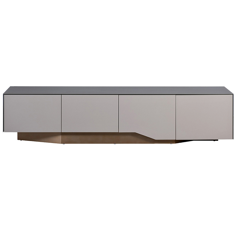 Тумба под телевизор со стеклянной столешницей и с выдвижными ящиками Minimalist Accent Серый Бронза в Твери | Loft Concept 