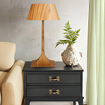 Настольная лампа со скошенным конусовидным абажуром и фигурной ножкой в цвете тик Accord Lighting варинант исполнения - 6 | Loft Concept в Твери