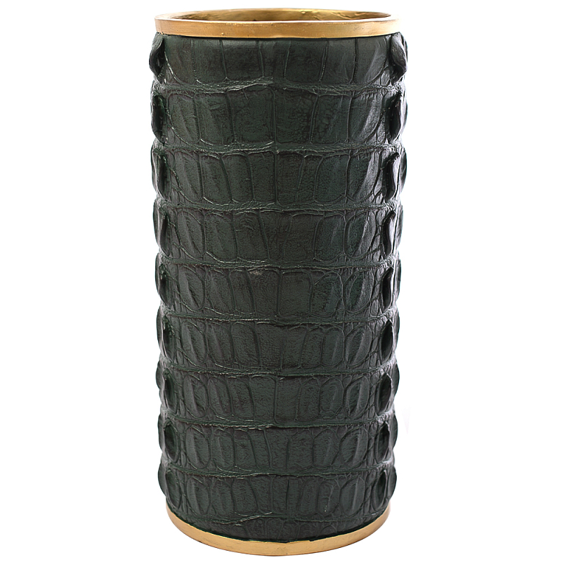 Ваза с декором из эко-кожи Leather Vase Green Зеленый Латунь в Твери | Loft Concept 