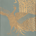 Обои ручная роспись в стиле Арт-деко Whistler Peacocks Golden colourway on Blue Grey dyed silk варинант исполнения - 2 | Loft Concept в Твери